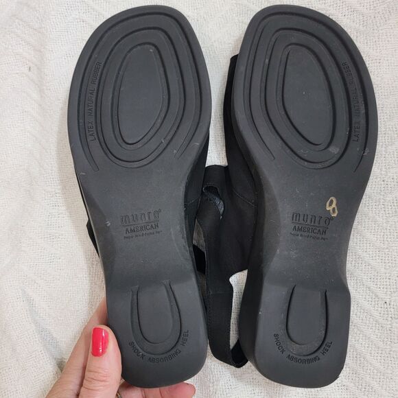 Munro American Black Nubuck Block Heel Wedge Sandals‎ 9.5 WW Double Wide M380886 - Picture 10 of 16